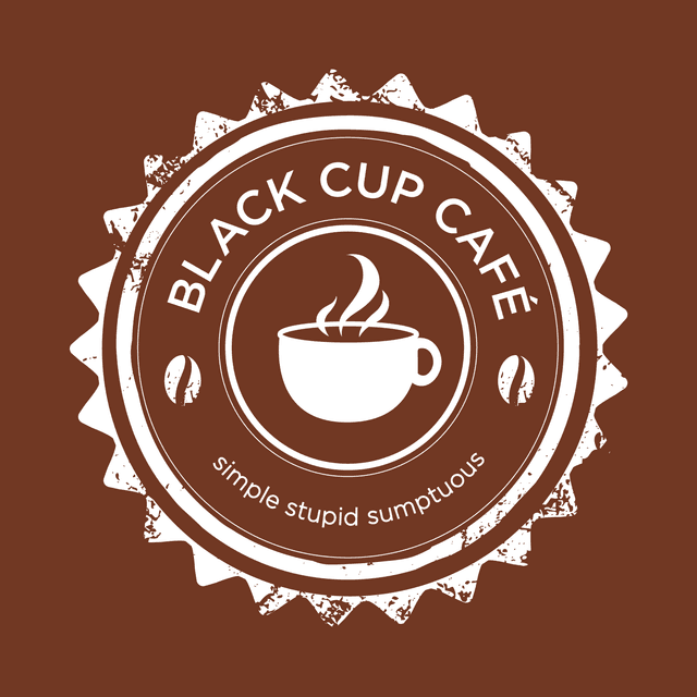 Black Cup Café logo on espresso brown background