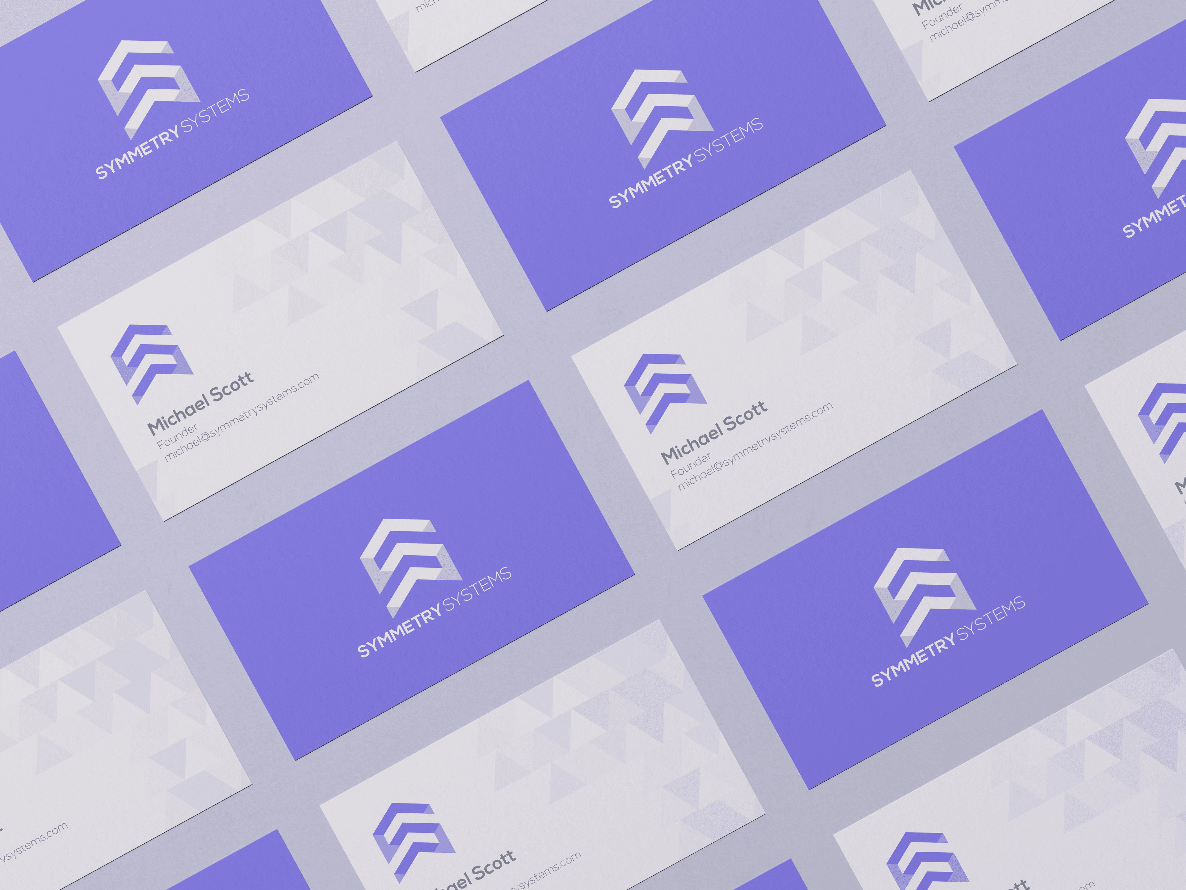 Symmetry Systems business card mockup — Michael Scott, Founder