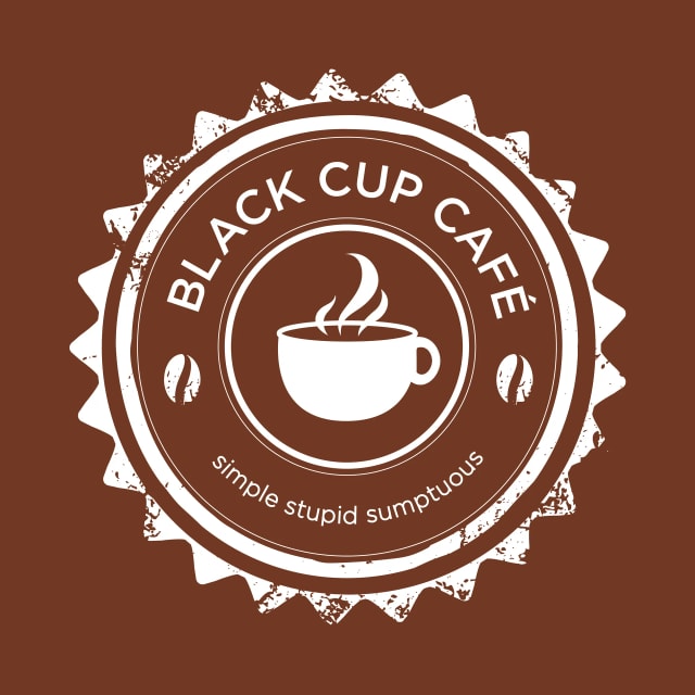 Black Cup Café logo on espresso brown background