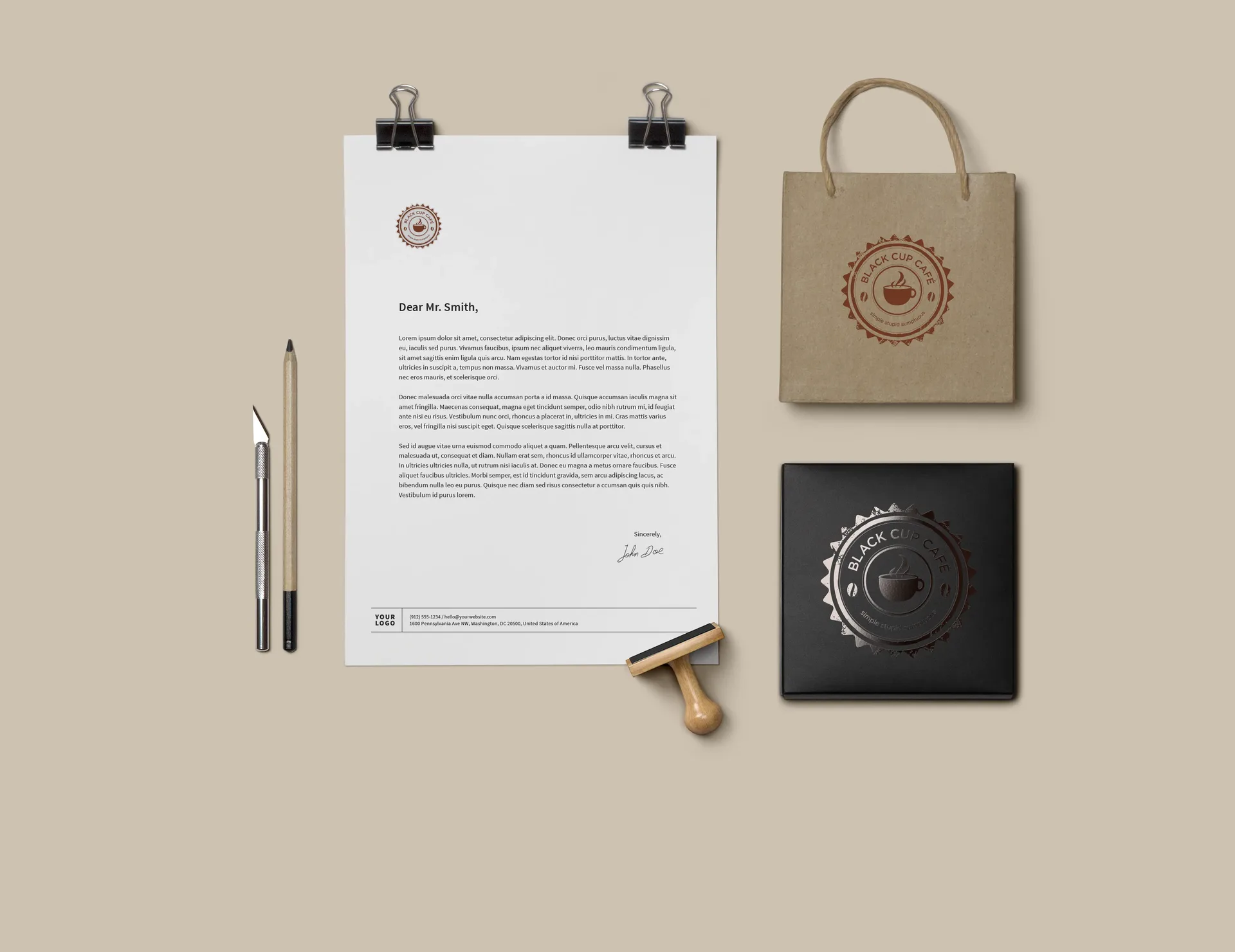Black Cup Café stationery suite