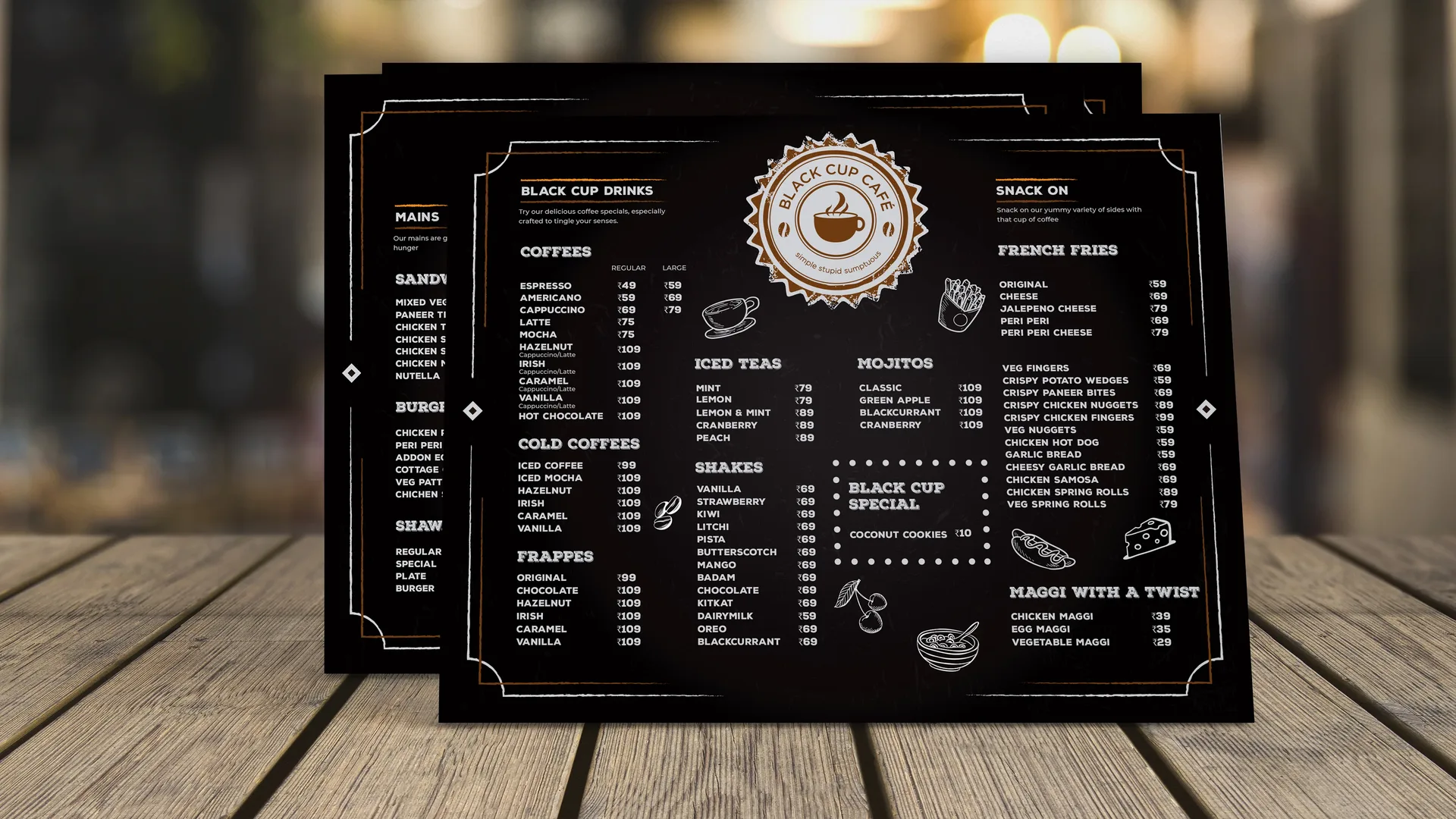 Black Cup Café menu design