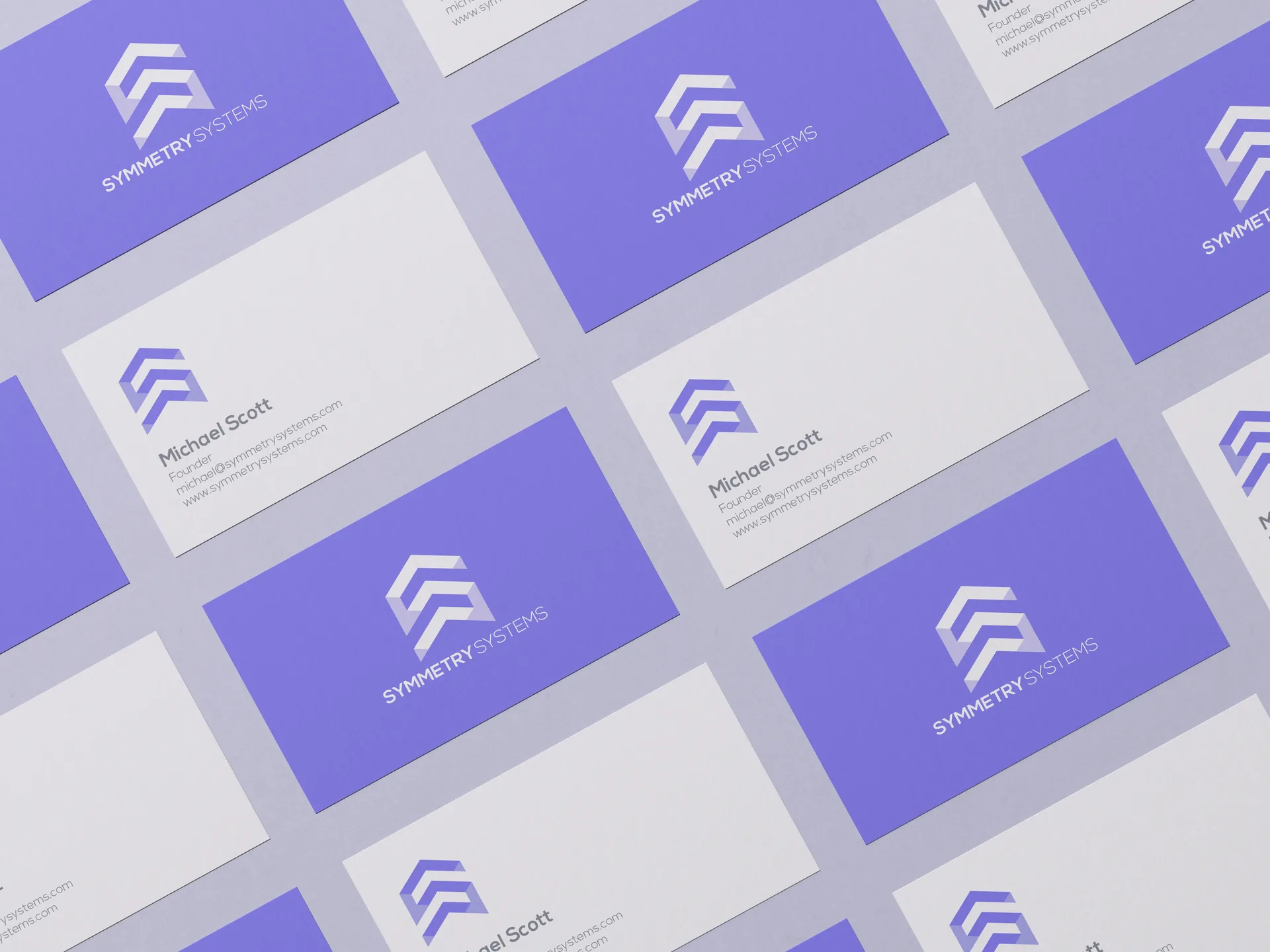 Symmetry Systems identity applied to business cards and stationery