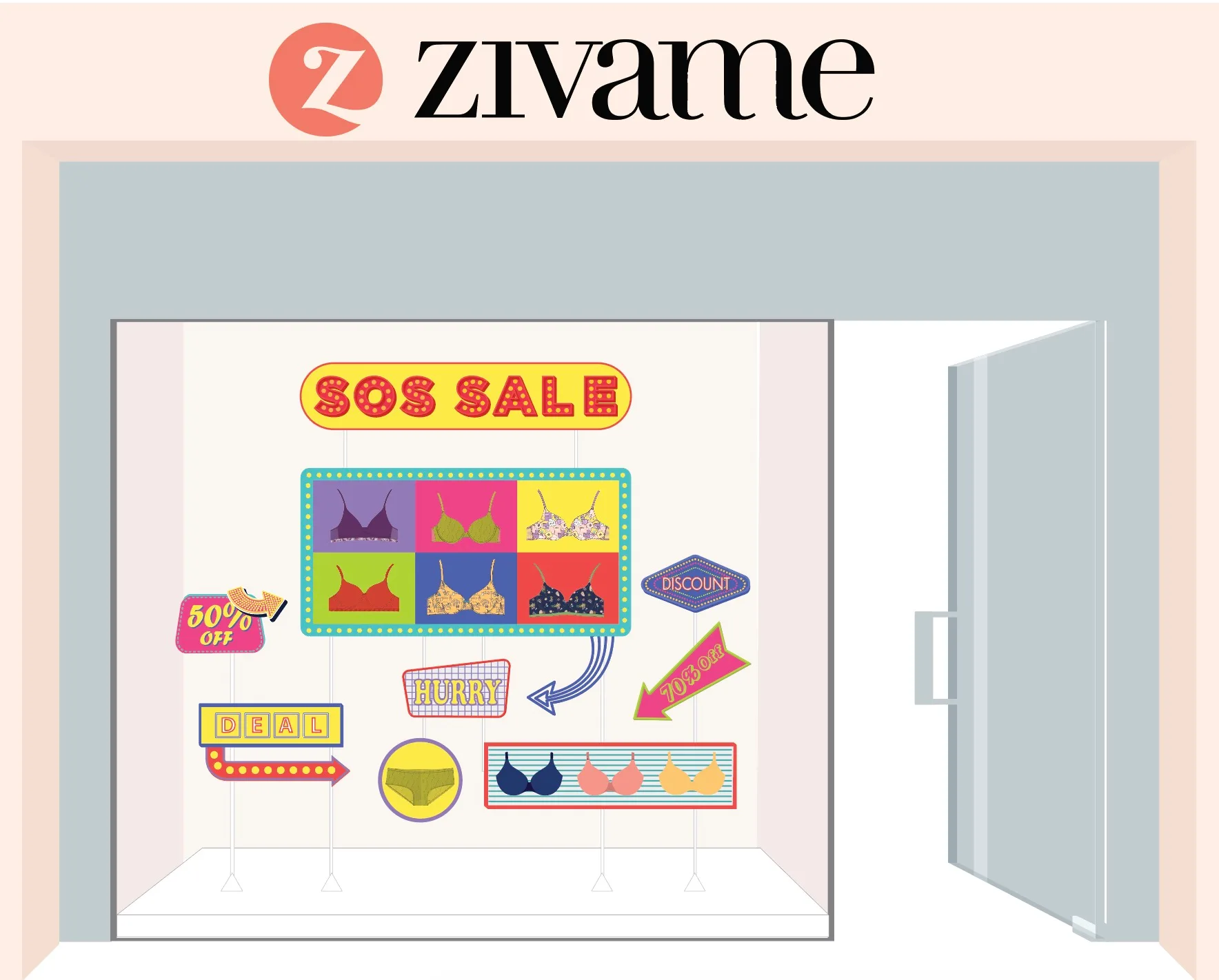 Vintage Neon Sale window display for Zivame, base layer