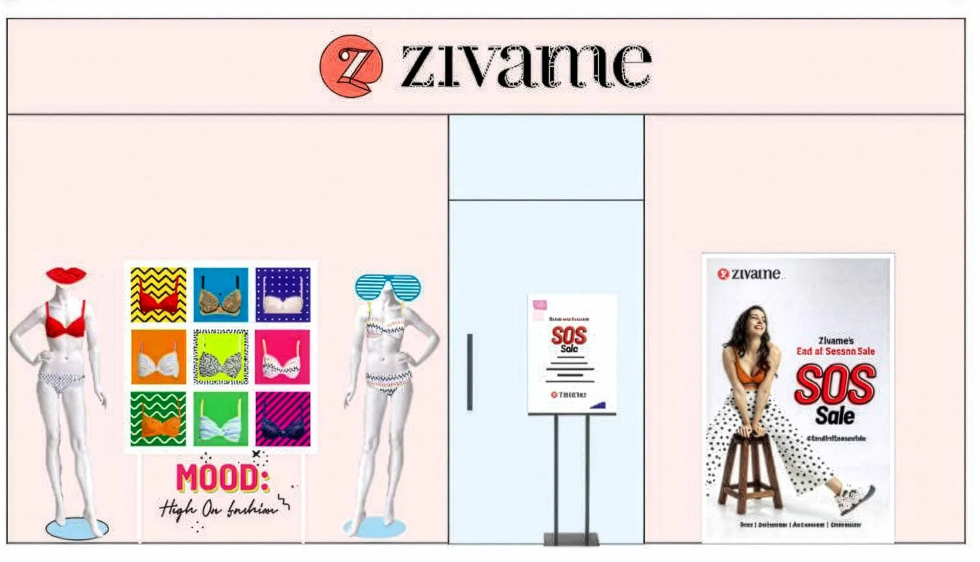 Whimsical playful grid window concept for Zivame, view 13